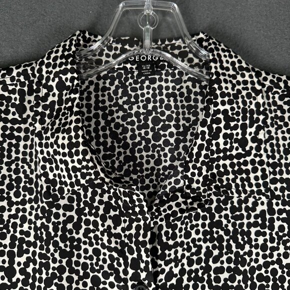 George Womens XL 16-18 Black White‎ Polka Dot Sleeveless Button Up Blouse Tank - Picture 2 of 12